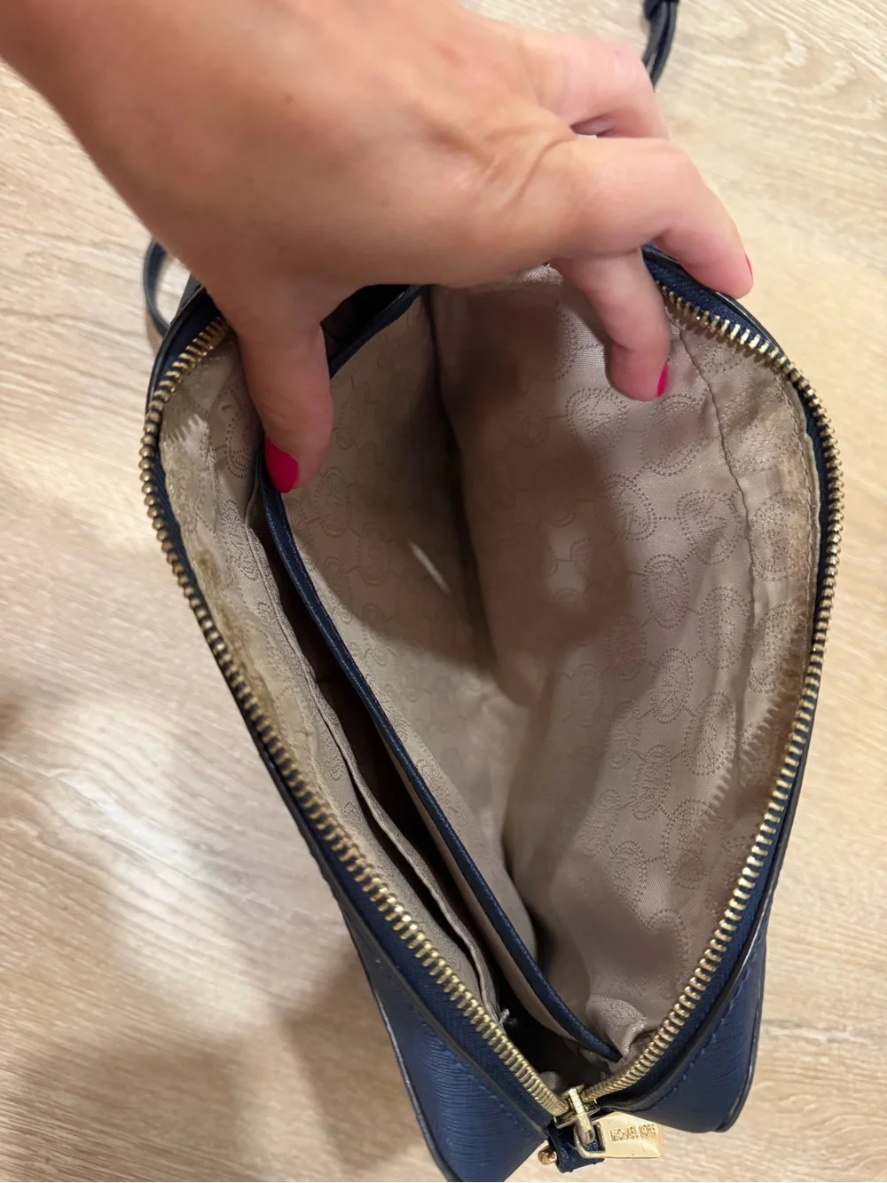 Michael Kors Navy and Gold Chain-Accent Crossbody